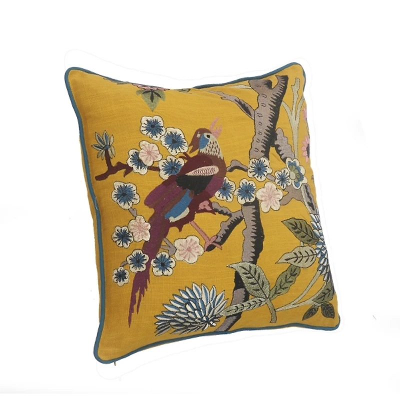 Yellow Bird of Paradise Cotton Pillow