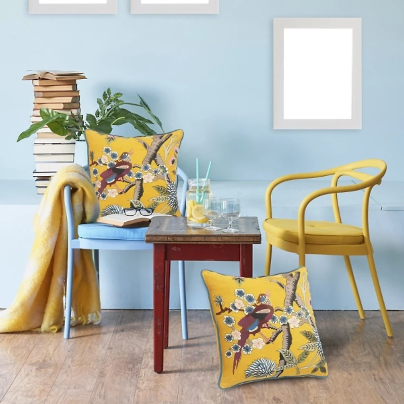 Yellow Bird of Paradise Cotton Pillow
