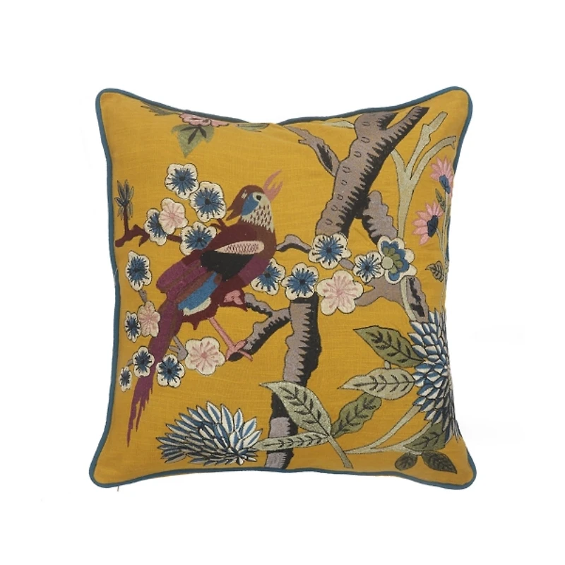 Yellow Bird of Paradise Cotton Pillow
