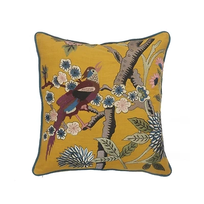 Yellow Bird of Paradise Cotton Pillow