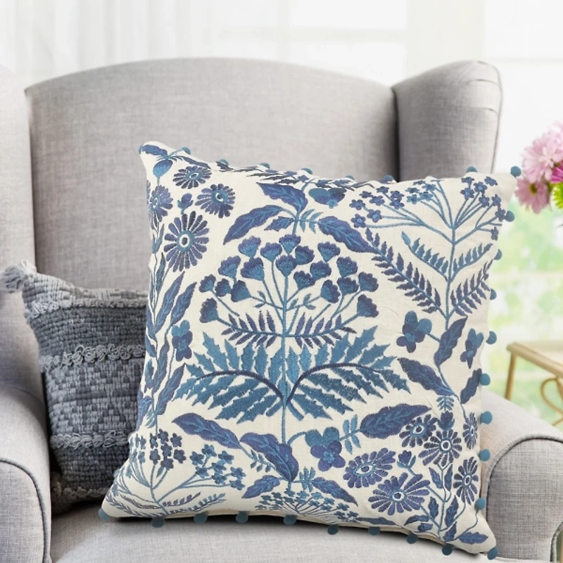 Navy and White Chinoiserie Floral Pillow