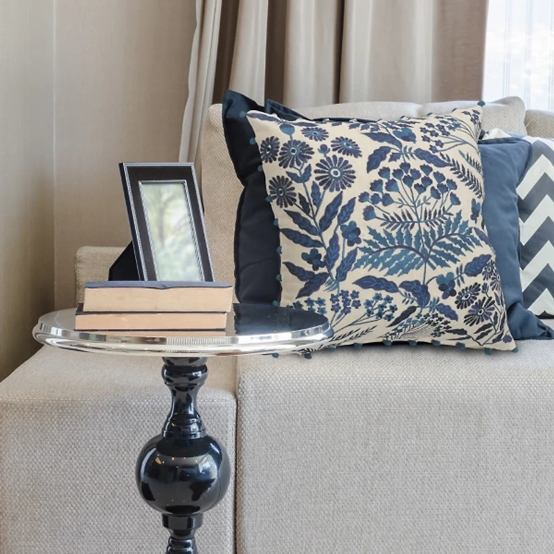 Navy and White Chinoiserie Floral Pillow