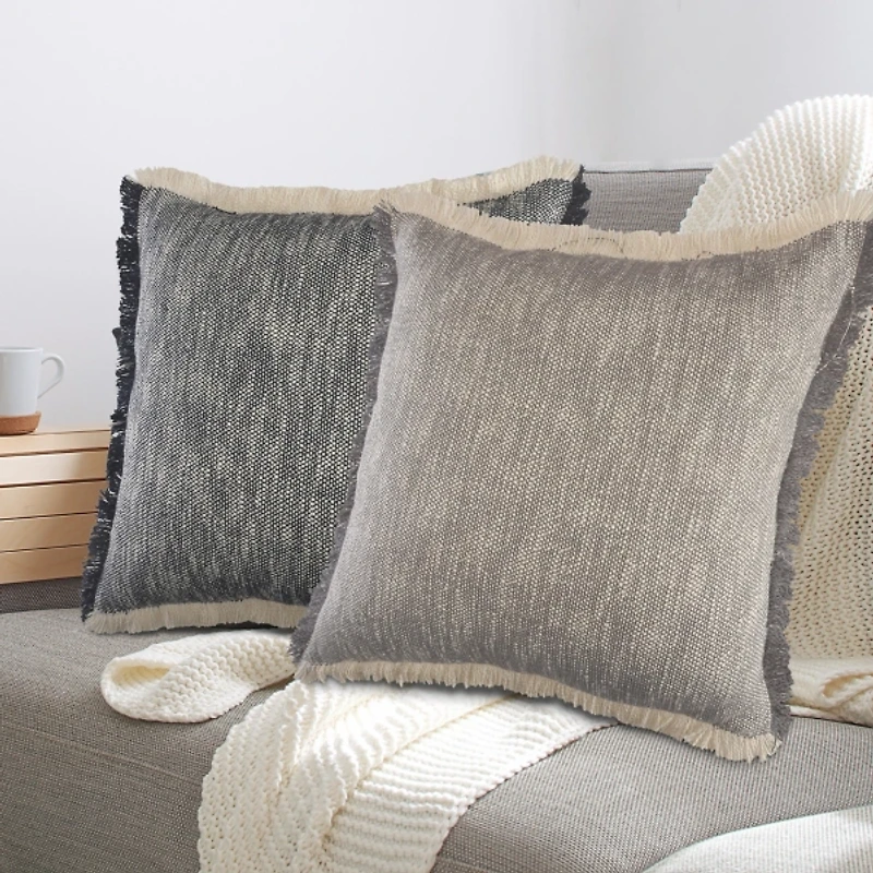 Two-Tone Gray Woven Accent Pillow