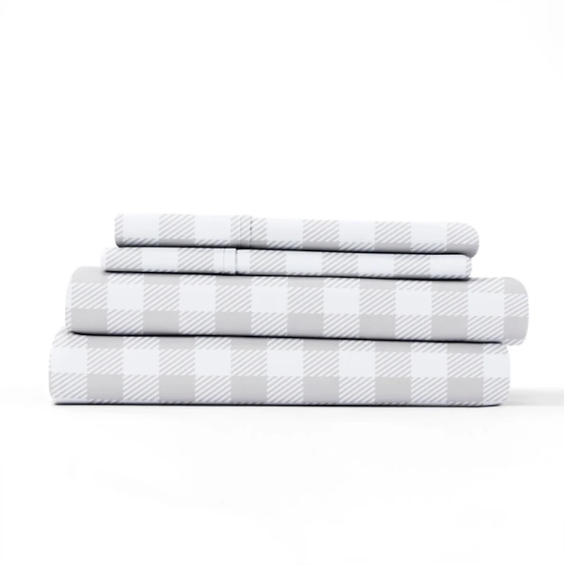 Light Gray Country Plaid 4-pc. King Bed Sheet Set