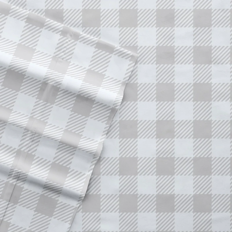 Light Gray Country Plaid 4-pc. Queen Bed Sheet Set