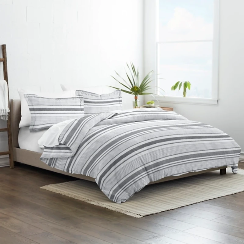Gray Soft Striped 3-pc. Queen Duvet Cover Set