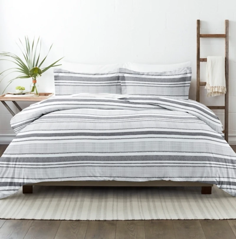 Gray Soft Striped 3-Pc. Twin Duvet Cover Set