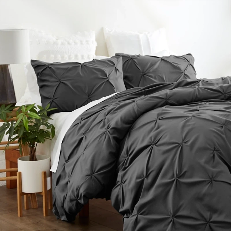 Gray Soft Pinched 3-pc. Twin Duvet Cover Set