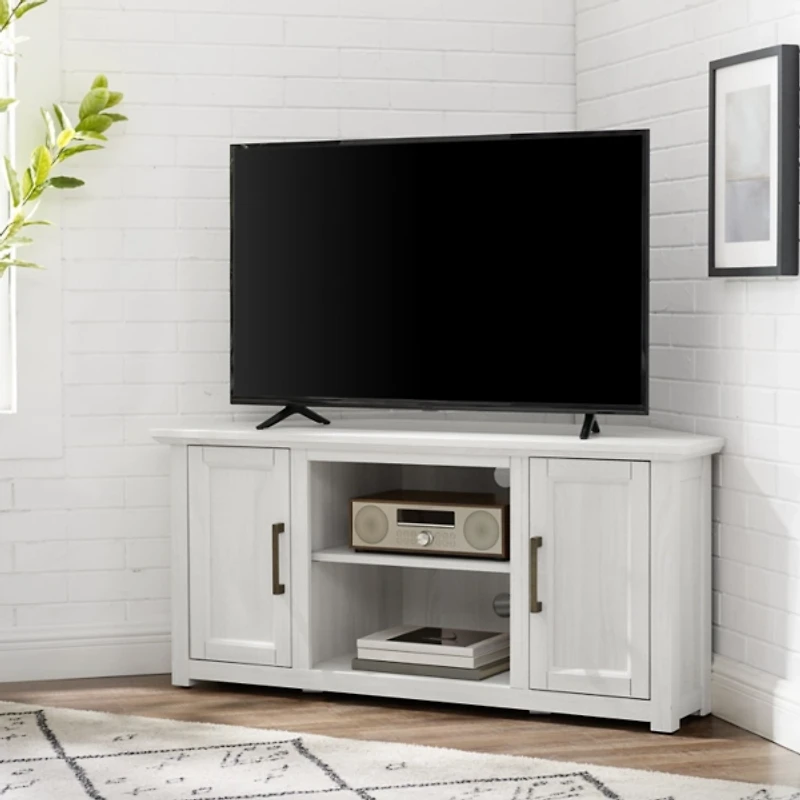 Rustic White Katy-Corner TV Stand