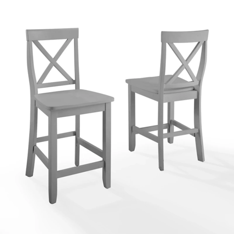 Gray Wood X-Back Counter Stools, Set of 2