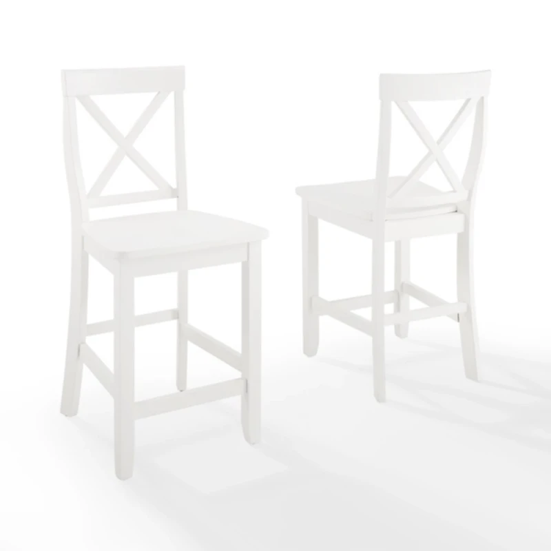 White X-Back Farmhouse Counter Stools, Set of 2