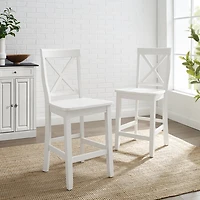 White X-Back Farmhouse Counter Stools, Set of 2