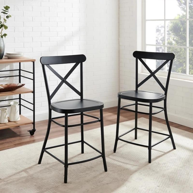 Black Caroline X-Back Counter Stools, Set of 2
