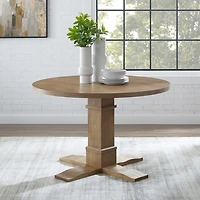 Round Brown Wood Pedestal Base Dining Table