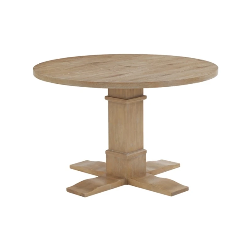 Round Brown Wood Pedestal Base Dining Table