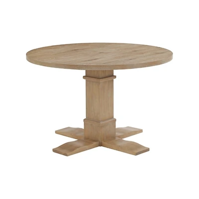 Round Brown Wood Pedestal Base Dining Table