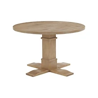 Round Brown Wood Pedestal Base Dining Table