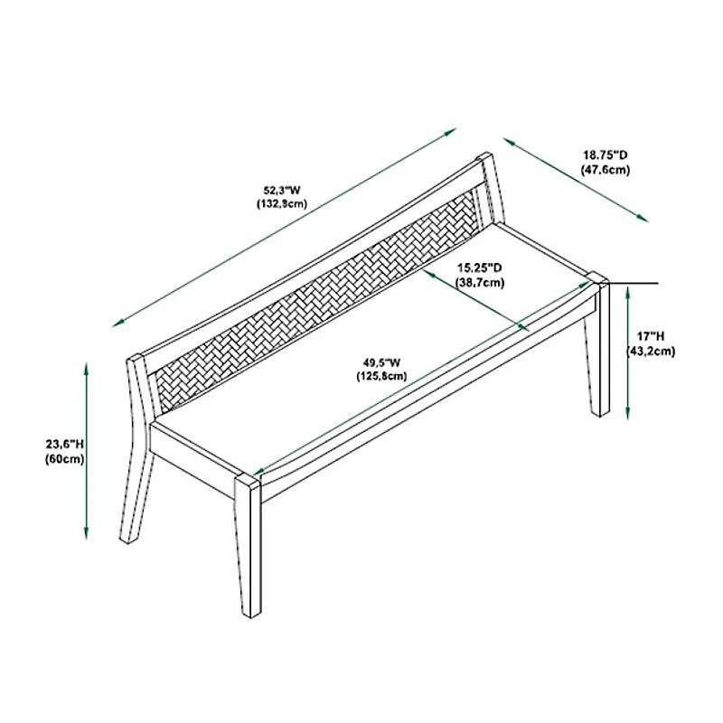 Natural Woven Rattan Back Minimalist Bench