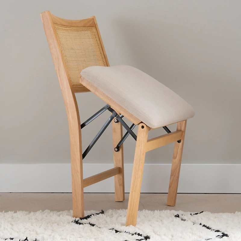Folding Rattan Cane Back Cushioned Chair