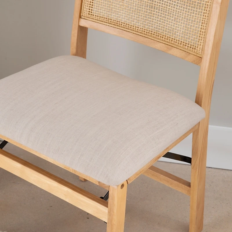 Folding Rattan Cane Back Cushioned Chair