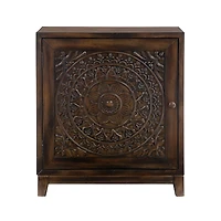 Dark Chestnut Medallion Carved Cabinet