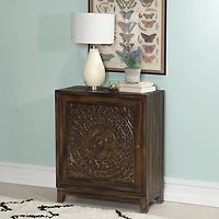 Dark Chestnut Medallion Carved Cabinet