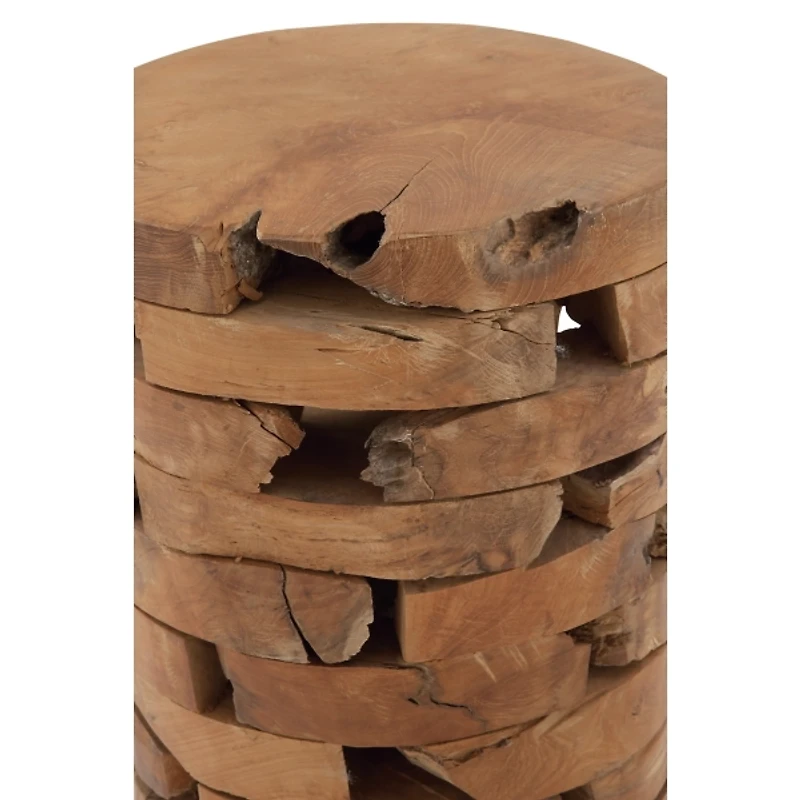 Teak Wood Stacked Round Accent Table