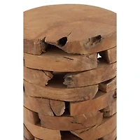 Teak Wood Stacked Round Accent Table