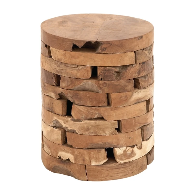 Teak Wood Stacked Round Accent Table