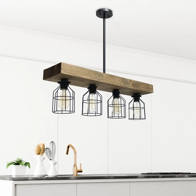 Restored Wood 4-Light Pendant Light