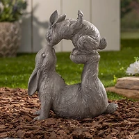Gray Resin Baby Bunny Kissing Statue