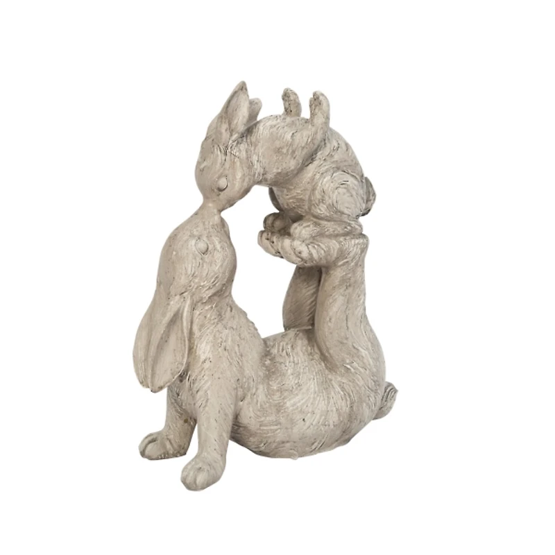 Gray Resin Baby Bunny Kissing Statue