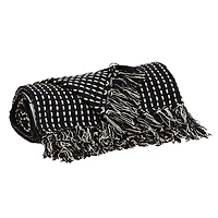 Black Woven Pattern Wool Tassel Throw