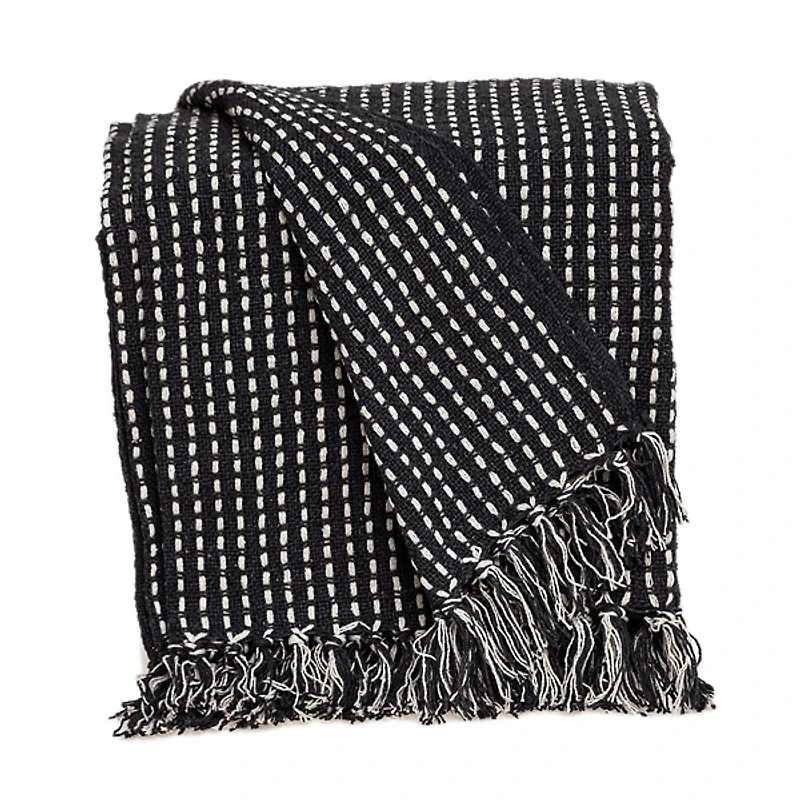 Black Woven Pattern Wool Tassel Throw