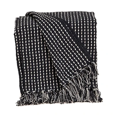 Black Woven Pattern Wool Tassel Throw