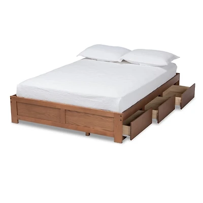 Walnut Wooden 3-Drawer Platform Bed
