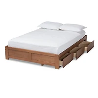Walnut Wooden 3-Drawer Platform Bed