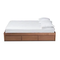 Walnut Wooden 3-Drawer Platform Bed