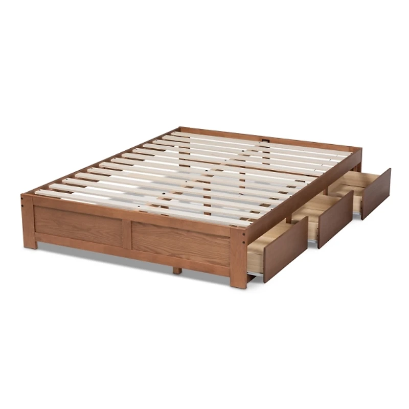 Walnut Wooden 3-Drawer Platform Bed