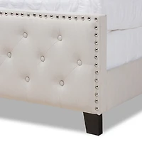 Beige Upholstered Button Tufted King Panel Bed