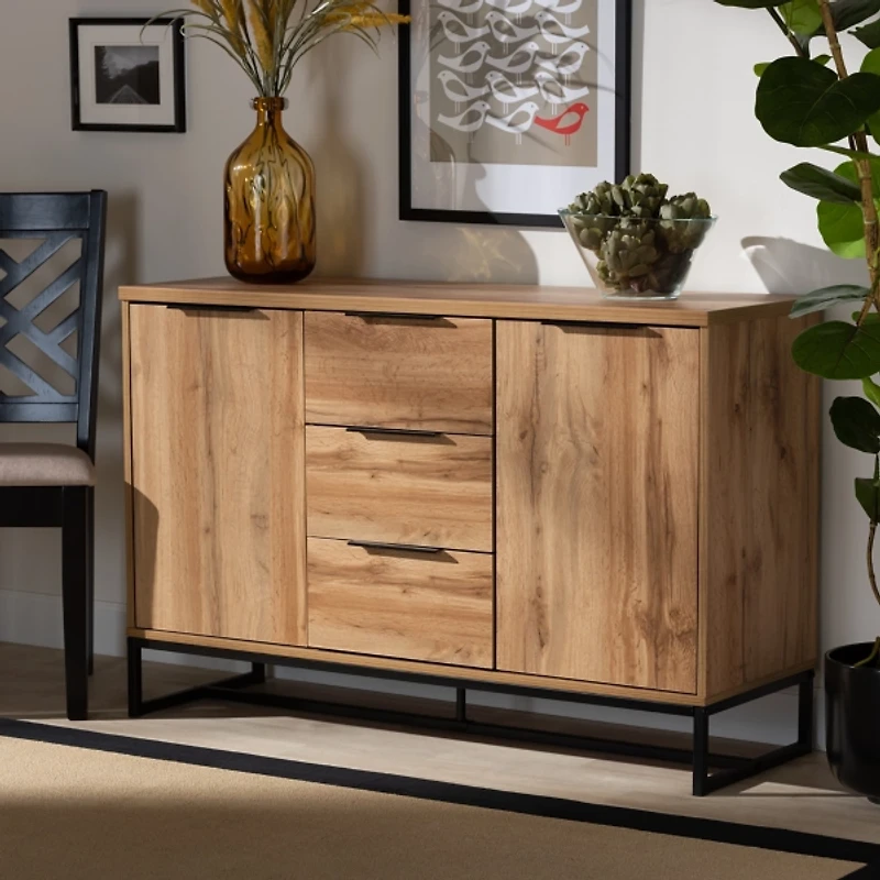 Oak Wood and Metal Sideboard Buffet