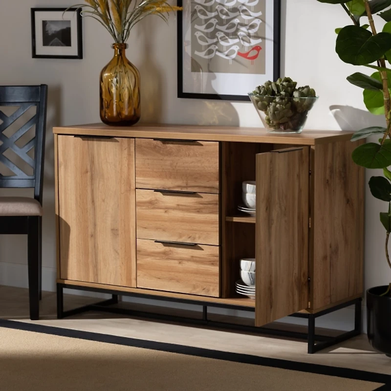 Oak Wood and Metal Sideboard Buffet