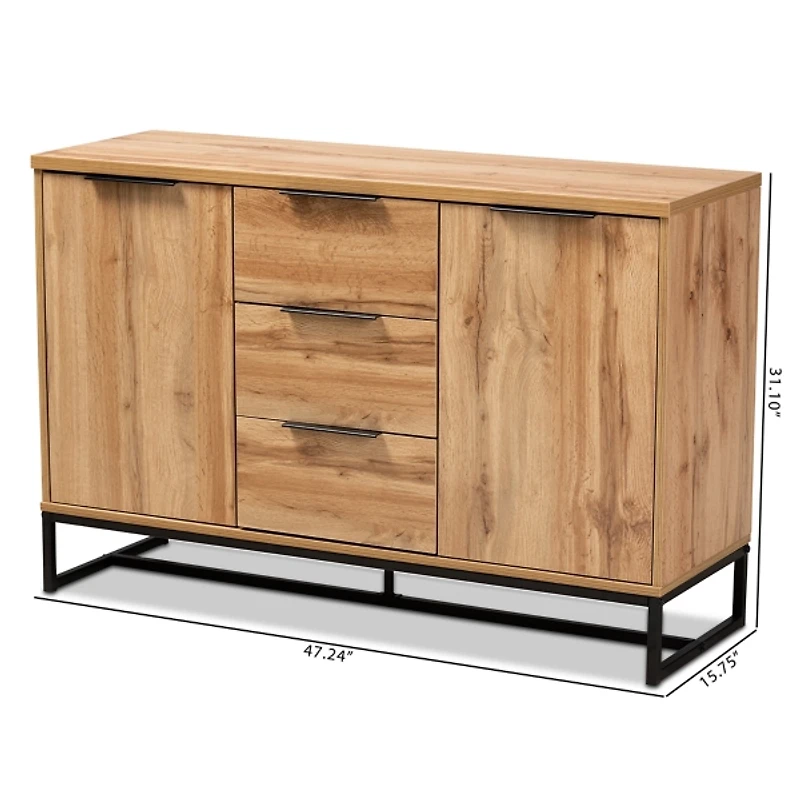 Oak Wood and Metal Sideboard Buffet