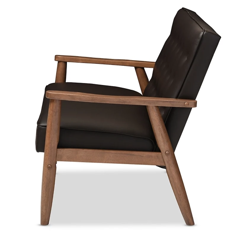 Faux Brown Leather and Rubberwood Loveseat, 49 in.