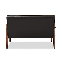 Faux Brown Leather and Rubberwood Loveseat, 49 in.