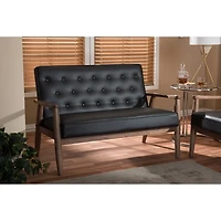 Faux Brown Leather and Rubberwood Loveseat, 49 in.