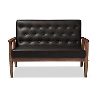 Faux Brown Leather and Rubberwood Loveseat, 49 in.