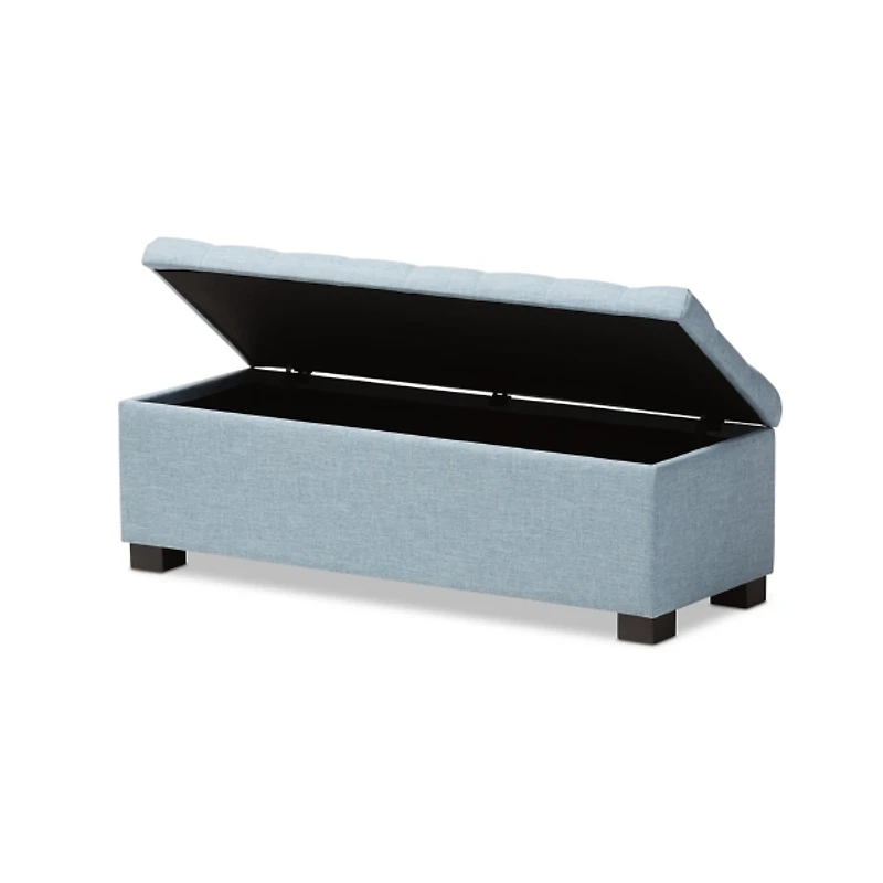 Light Blue Grid Tufted Upholstered Ottoman