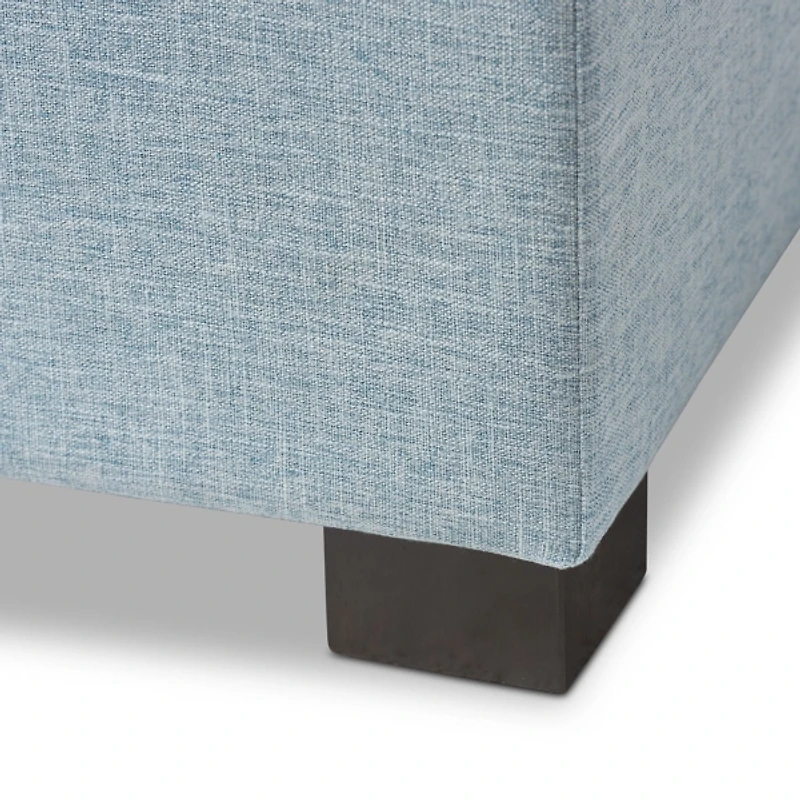 Light Blue Grid Tufted Upholstered Ottoman