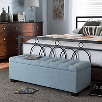 Light Blue Grid Tufted Upholstered Ottoman